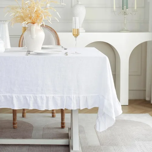 Vista 15 de Linen World - Mantel de lino de otoño de 90 x 60 pulgadas, mantel rectangular lavable de lino francés para comedor, al aire libre, bodas