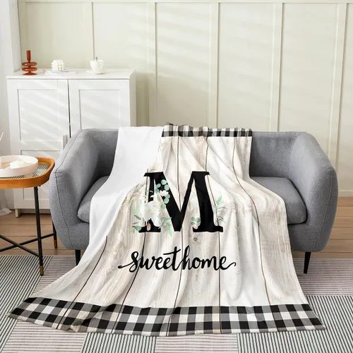 Vista 20 de Erosebridal Manta de franela de letras iniciales B, manta de vellón con letras ABC, 40 x 50 pulgadas, decoración rústica de granja, manta de felpa