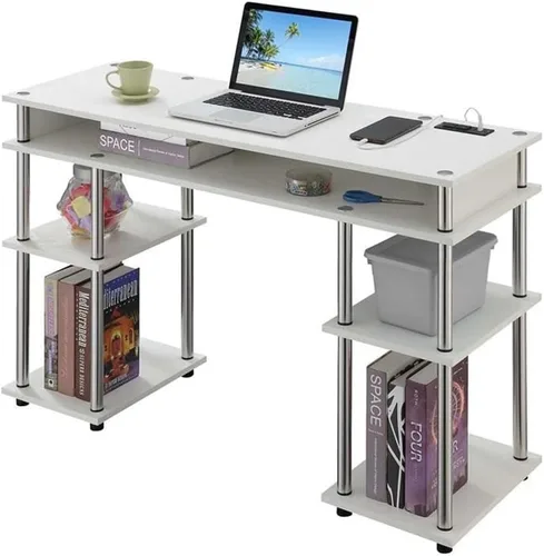 Vista 7 de Convenience Concepts Designs2Go No Tools - Escritorio para estudiantes con estación de carga y estantes, color negro