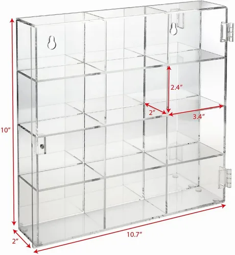 Vista 2 de Ikee Design Acrylic Mirrored Back 12 Compartment Organizer Display Case 12 compartimentos con espejo trasero