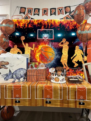 Vista 5 de Fondo temático de baloncesto para fotografía, 7 x 5 pies, Star Slam Dunk Baloncesto Deportes Fondo para niños Baloncesto Feliz Cumpleaños Decoración