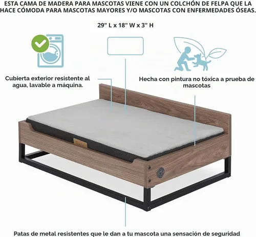 Vista 4 de Milo - Cama elevada de madera para perros con colchón de espuma suave, tamaño pequeño