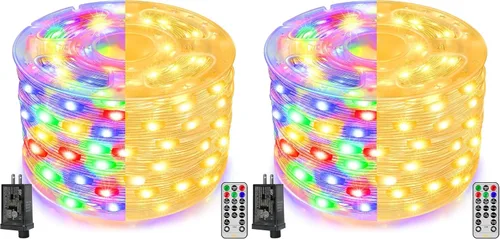 Vista 15 de Ollny Luces de Navidad para exteriores, 600 LED de 197 pies, luces multicolor para árbol de Navidad IP67, luces de hadas enchufables con control
