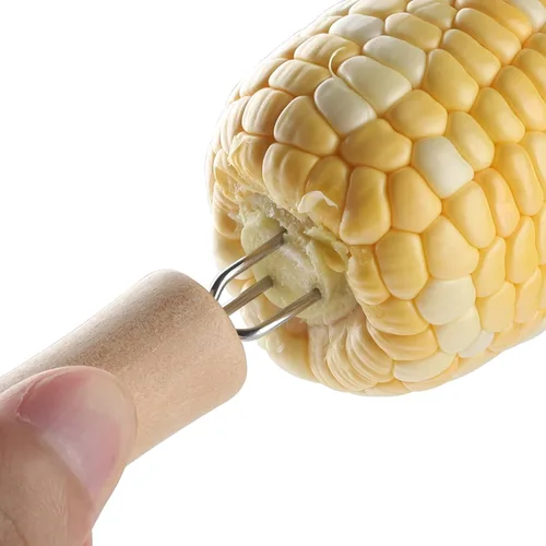 Vista 4 de Corn On The Cob - Juego de 20 soportes de mazorca de maíz de acero inoxidable con mango de madera, pinchos de mazorca, tenedores de maíz