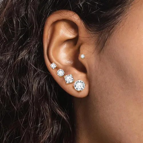 Vista 2 de Aretes de tuerca de circonia cúbica Dochais para hombre y mujer, de plata de ley 925, con poste, elegantes, hipoalergénicos, chapados en oro de 14k
