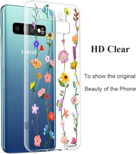 Vista 3 de Unov Funda para Galaxy S10, transparente con diseño, ajuste delgado, buen agarre, funda de teléfono en relieve, cubierta protectora a prueba