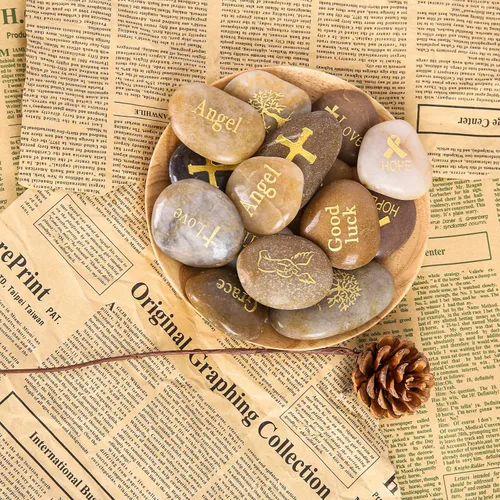 Vista 6 de Majorhouse 48 piedras inspiradoras grabadas con palabras inspiradoras de oración, patrón de la suerte, piedras de aliento para familiares y amigos.