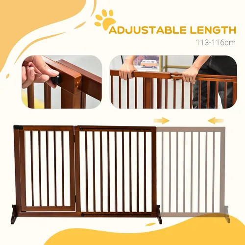 Vista 3 de PawHut Puerta ajustable de madera para mascotas, valla independiente para perro, para puerta, pasillo, 3 paneles con barrera de seguridad, puerta
