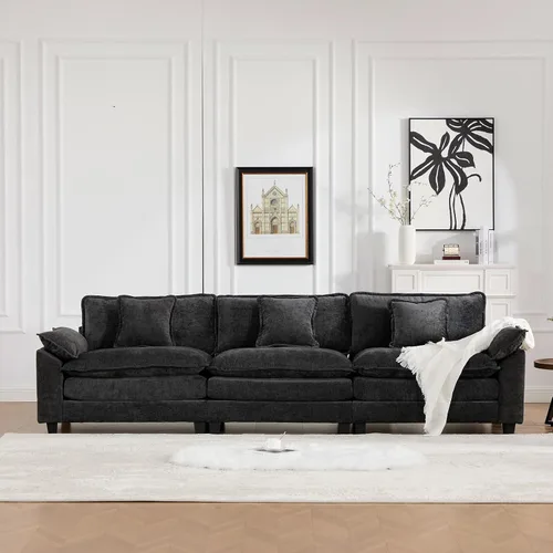 Vista 289 de Sofá seccional modular verde de 111.5", sofás seccionales grandes de 3 plazas para sala de estar, sofá nube oversized de tela chenille con otomana