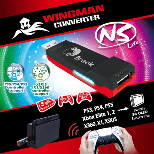 Vista 2 de Brook Wingman NS Lite - Compatible con Xb Series XSOne360, PS5PS4PS3, Xb Elite 12, controladores Switch Pro en Switch y consola de juegos PC
