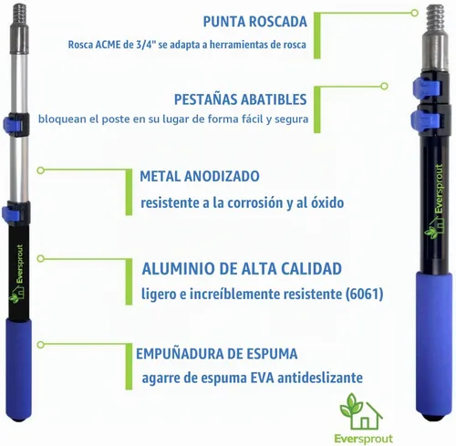 Vista 6 de EVERSPROUT Poste telescópico de 1.5 a 3 pies, se adapta a escobillas