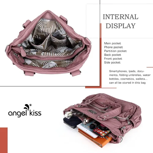 Vista 5 de Angel Kiss Monederos y bolso de mano para mujer, bolso de hombro de piel sintética suave para mujer, bolso de mano con asa superior