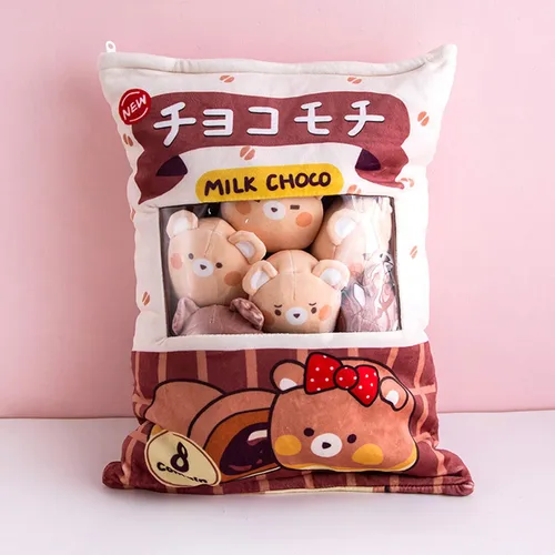 Vista 4 de Nenalayo Linda Bolsa de Juguete de Peluche de Oso de Chocolate, Cojín Decorativo Suave, Juguetes de Animales de Peluche, Regalos Creativos
