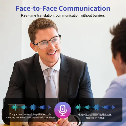 Vista 5 de Al - Lentes inteligentes para hombres y mujeres, lentes Bluetooth de traducción con 169 idiomas, lentes de cambio de color, traducción de fotos