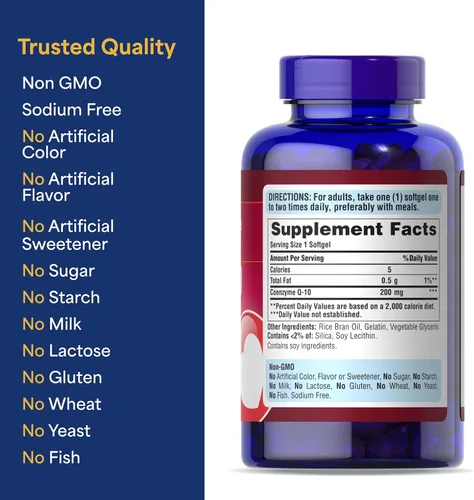 Vista 6 de Puritan's Pride Coenzima CoQ10 200 mg, suplemento dietético para la salud del corazón, presión arterial, salud oral de las encías y apoyo saludable