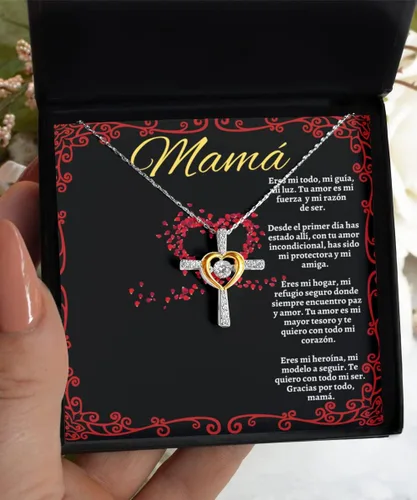 Vista 19 de Cadena, Collar de Regalo Para Mama En Forma De Corazon Plateado y Dorado Regalo Para Mujer Personalizado