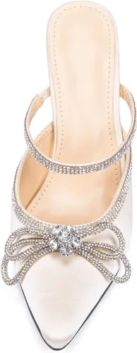 Vista 5 de LYTIYO Zapatos de vestir para mujer, con puntera cerrada, tacón bajo, correa puntiaguda, con lazo, tacón alto, para baile de graduación