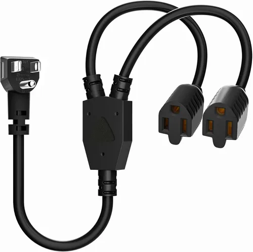 Vista 10 de Elecan Cable de Extensión de Alimentación Divisor en Y de 3 Clavijas 2 Pies/Paquete de 2, Enchufe Plano Angulado de 45 Grados Salida de 1 a 2 Vías