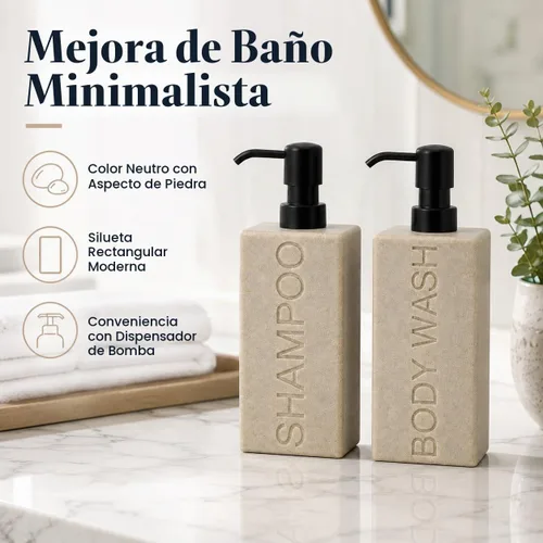 Vista 7 de dispensador rectangular de resina premium para cuarto de baño, para champú, acondicionador, loción corporal, diseño moderno recargable con bomba