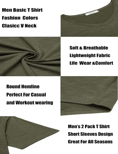Vista 6 de COOFANDY Paquete de 2 camisetas de manga corta con cuello en V para hombre