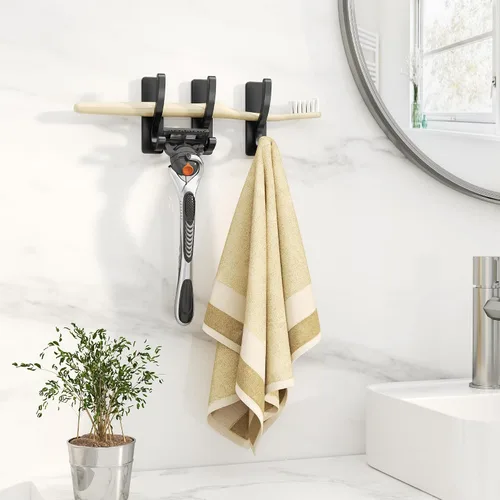 Vista 8 de pickpiff Ganchos adhesivos de pared para toallas, gancho adhesivo resistente (13 libras), colgador para puerta, baño, dormitorio, armario, para Negro