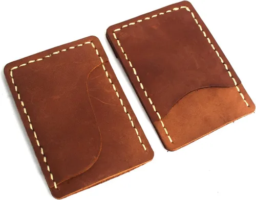 Vista 4 de Hand-made front pocket card holder, leather minimalist card, ultra-thin wallet, credit card holder, 3 card slots