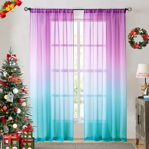 Vista 24 de July Joy Ombre - Cortinas de lino sintético semitransparente para habitación y sala de estar, 2 tonos reversibles, privacidad y filtro de luz