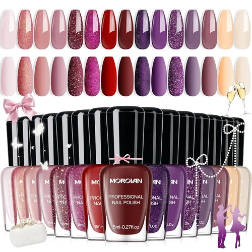 Vista 15 de Morovan - Juego de esmaltes de uñas brillantes: juego de regalo de 15 colores de secado rápido de larga duración Paquete de esmalte de uñas