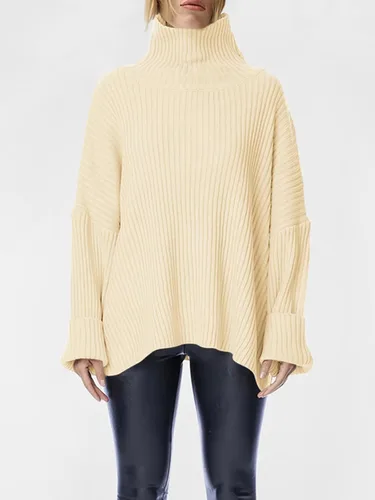 Vista 6 de Langwyqu Suéteres de cuello alto de gran tamaño para mujer, manga larga de murciélago, de punto acanalado, casual, holgados, túnica