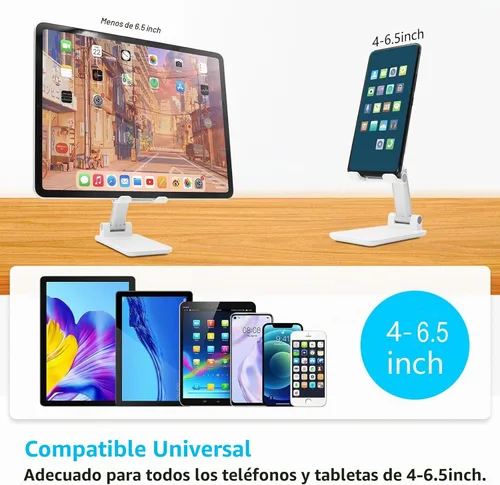 Vista 2 de Soporte para teléfono celular, soporte plegable para teléfono de escritorio, soporte de teléfono móvil ajustable en altura en ángulo para A-Negro