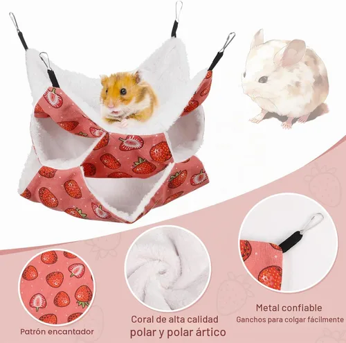 Vista 2 de Hamaca de rata de hurón de 3 niveles, accesorios para jaula de Rojo frambuesa
