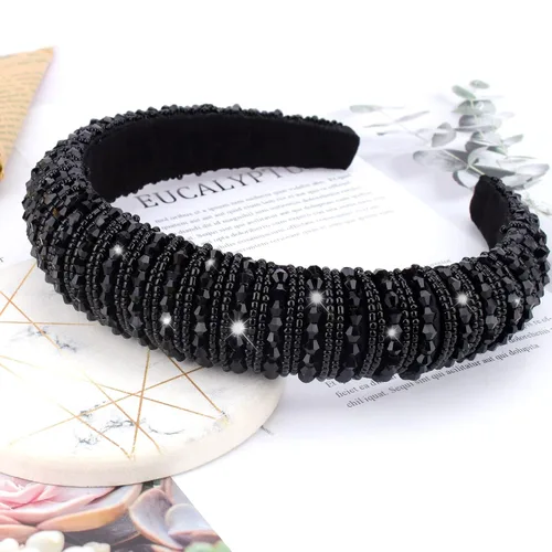 Vista 6 de Wecoe Diadema negra para mujer, diadema de diamantes de imitación de moda, diadema acolchada, diadema de diamantes brillantes con cuentas