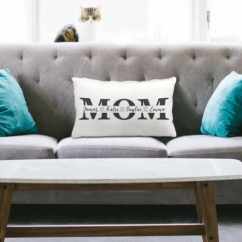 Vista 8 de Fundas de almohada lumbar personalizadas para el Día de la Madre con nombres de los niños, 12 x 20 pulgadas, funda de cojín rectangular decorativa
