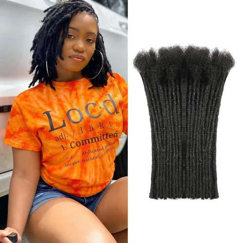 Vista 18 de Extensiones de cabello humano Loc de 0.2 cm de ancho, 4 pulgadas, 30 hebras, negro natural 100% completamente hechas a mano, extensiones