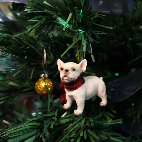 Vista 6 de Needzo Adorno navideño de bulldog, decoración festiva para colgar para mascotas, regalos para amantes de los perros, 2.5 x 1.3 x 2.5 pulgadas