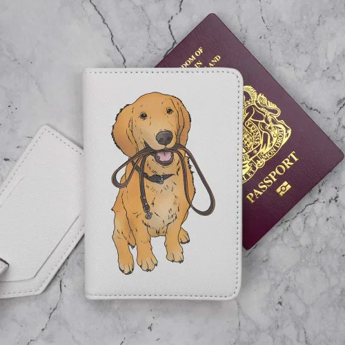 Vista 4 de Golden Retriever Puppy Holding Lead' Passport Cover & Luggage Tag Travel Set (PA00023721)