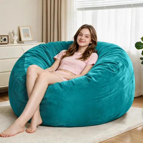 Vista 84 de Sillón puff de 3 pies Sillón estilo puff grande de 3 pulgadas con relleno de espuma viscoelástica, sofá suave con funda de terciopelo holandés