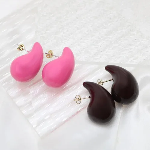 Vista 5 de 2 pares de aretes de gota de agua gruesos dorados y plateados, ligeros, huecos, aretes de aro de lágrima, regalo de joyería de moda para mujeres