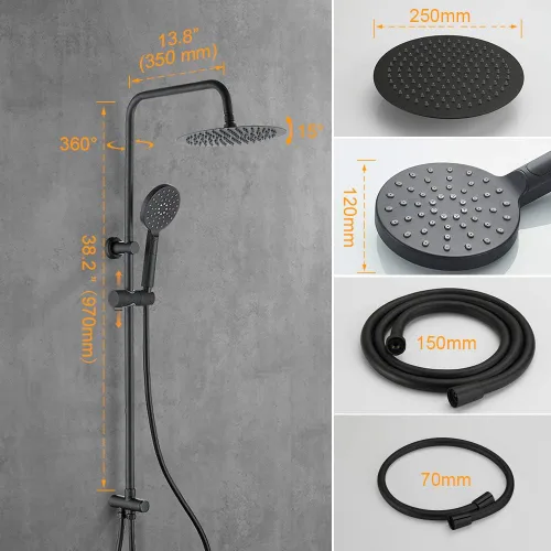 Vista 2 de Ibergrif M20706B Sistema con desviador, columna de ducha sin grifo, cromado, negro