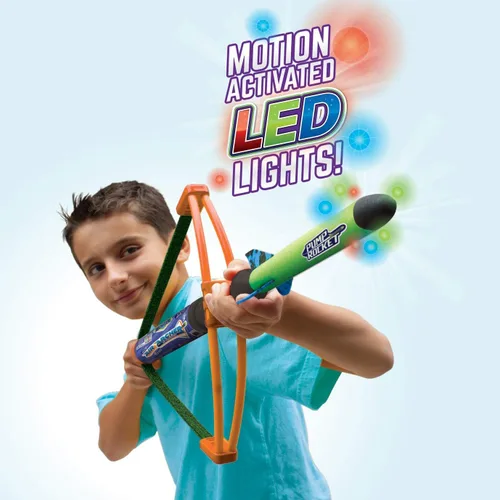 Vista 3 de Geospace Pump Rocket Air Archer - Juego de arco y cohete con potencia elástica EZ-Pull (1 lanzador, 3 cohetes y 4 dardos)