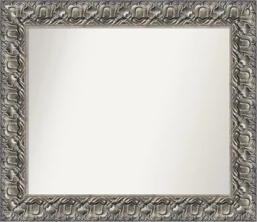 Vista 32 de Amanti Art Espejo de baño plateado para sobre fregadero, 26 x 26 pulgadas, espejo cuadrado de níquel pulido, marco de madera tradicional mediano, se