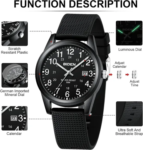 Vista 8 de LN LENQIN Mens Watches Analog Quartz Sports Unisex Watch 30M Waterproof Watches for Men Women Nurse Medical Professionals-Military Time with Second