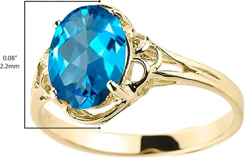 Vista 3 de Anillo de compromiso solitario de oro amarillo de 10 quilates con topacio azul de corte ovalado y piedra natal de diciembre