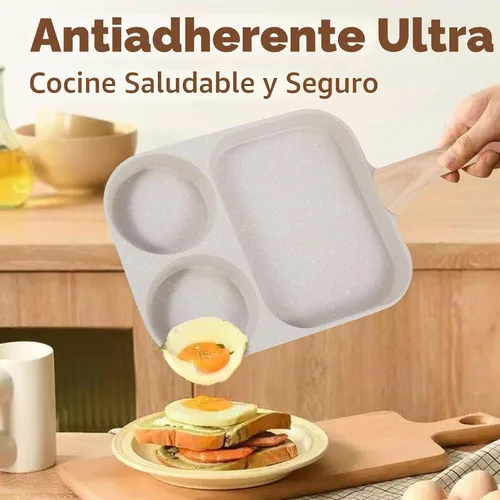 Vista 6 de CLANK - Sartén antiadherente para huevos 3 en 1 con plancha antiadherente dividida, sartén multifunción para desayuno/panqueques para cocinas de gas