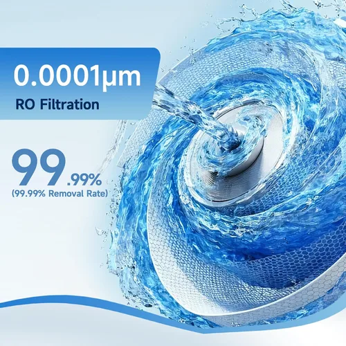 Vista 3 de AQUALTRA USF-4RF-100 100 GPD Sistema alcalino de ósmosis inversa 3: 1 puro para drenar debajo del fregadero Sistema de filtración de agua con grifo
