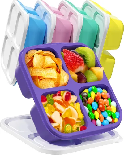 Vista 9 de Canfanni 5 recipientes Bento para aperitivos, contenedores reutilizables de almacenamiento de alimentos divididos con 4 compartimentos, contenedor