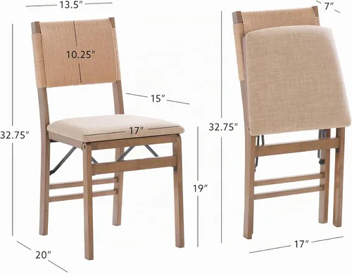 Vista 3 de Bennett - Juego de 2 sillas plegables naturales con respaldo de cuerda y asiento tapizado de lino Linon