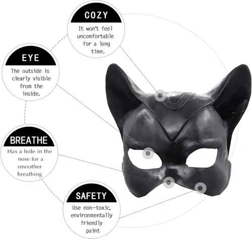 Vista 6 de Waylike Máscara de gato de látex para mujer, máscara novedosa de Halloween, máscaras de fiesta para bailes de máscaras, fiestas, festivales