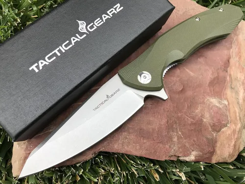 Vista 7 de TACTICAL GEARZ Navaja de bolsillo para EDC, mango G10, hoja de acero lavado a la piedra D2, incluye funda (Zeta)