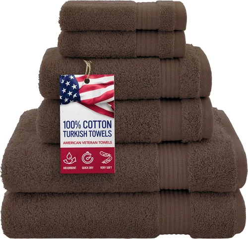 Vista 27 de Juego de toallas American Veteran Towel, de lujo, 6 piezas de algodón 100 % turco para máxima suavidad y absorción, para hotel y spa